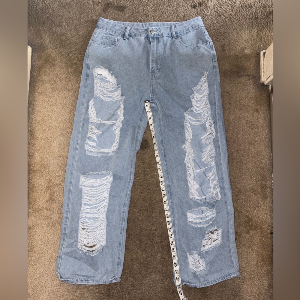 SHEIN Light Blue Distressed High Rise Jeans